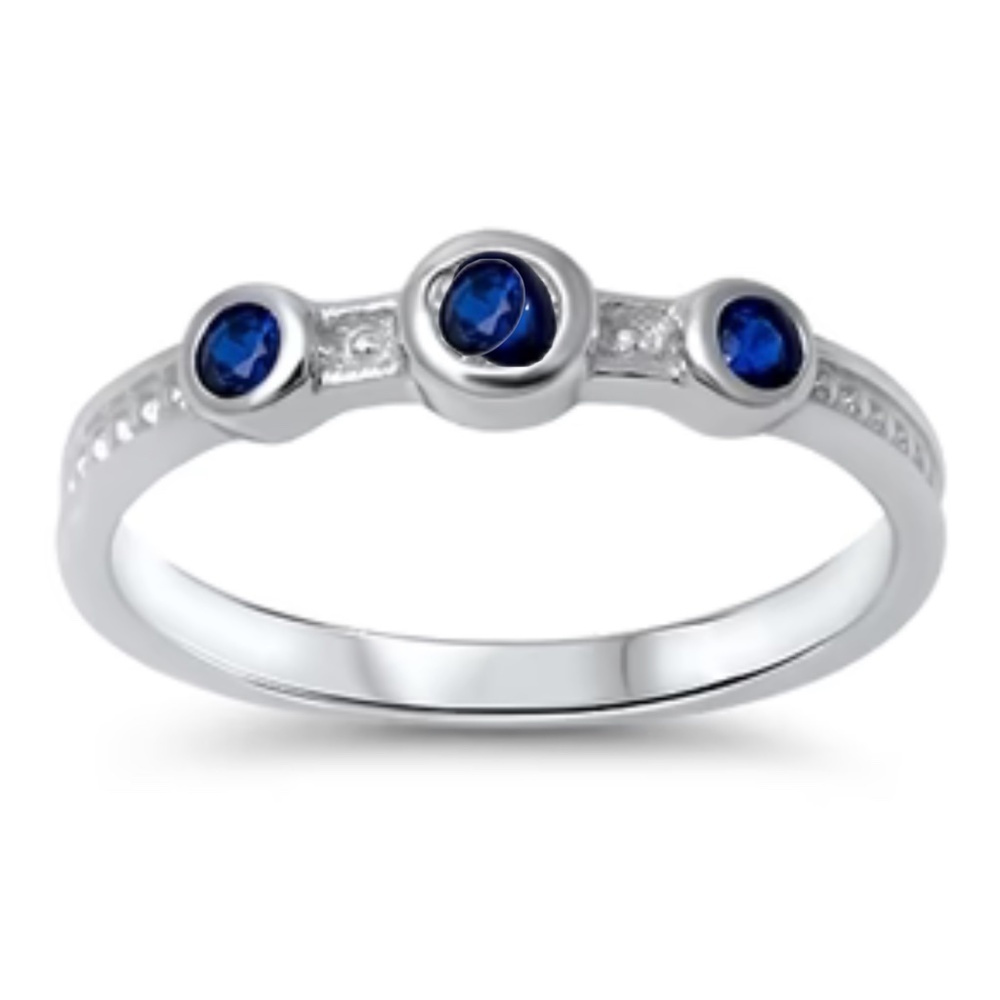 Sterling Silver CZ Ring with Blue Sapphire Accents – Size 7.5